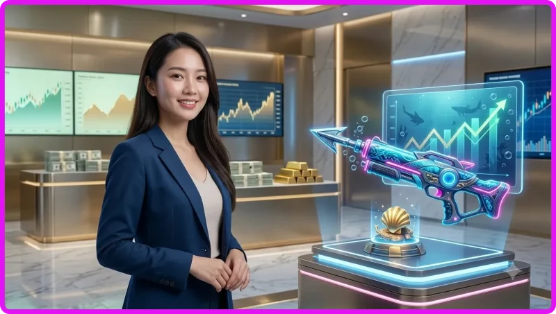 Các loại súng bắn cá phổ biến trong game ocean shooter được trưng bày dưới nước