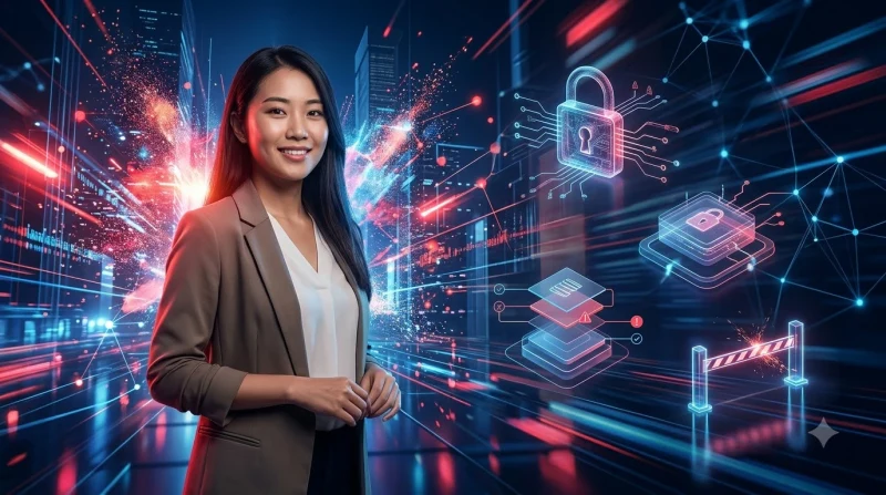 Khiên bảo mật có vết nứt và biểu tượng cảnh báo rủi ro