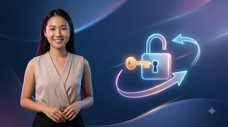 Người dùng đứng trước màn hình đăng nhập với ổ khóa vàng tượng trưng cho việc quên mật khẩu TG88