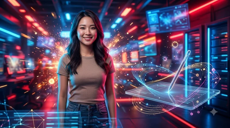 Người dùng sẵn sàng tham gia dịch vụ trực tuyến với biểu tượng xác nhận và hướng dẫn an toàn