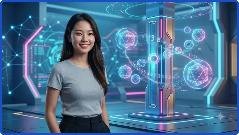 Người phụ nữ đang tìm kiếm kết quả xổ số trên điện thoại tại bàn làm việc